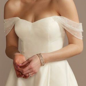 Faux Pearl Tulle Detachable Swag Sleeves for Wedding Dress